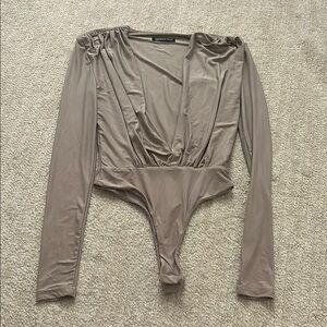 Elegant Taupe Long Sleeve Bodysuit